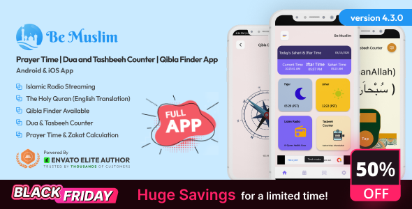 Be Muslim - Prayer Time | Dua and Tasbeeh Counter | Qibla Finder App